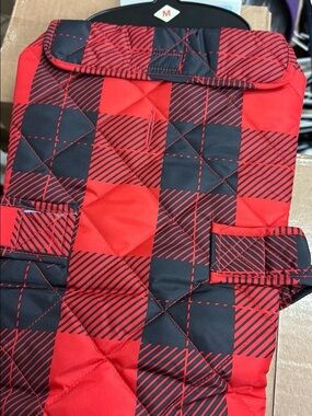 NWT St. John Bark Dog quilted Red & Black Plaid Jacket - size Medium